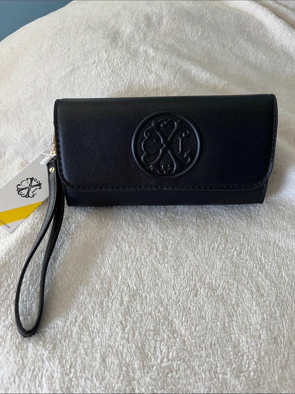 Christian Lacroix Black Wristlet Phone Case with Embossed Logo